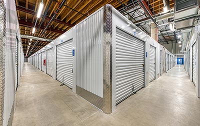 Indoor, clean, bright, and secure storage units.